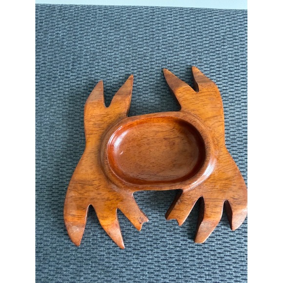Other - Vintage Hand Carved Wood Crab Trinket Dish Coastal Nautical Decor Small Bowl 6"
